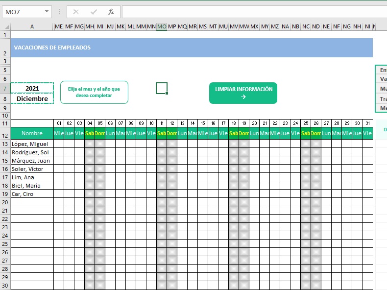 Vacaciones empleados ️ Plantillas de Excel R Marketing Digital