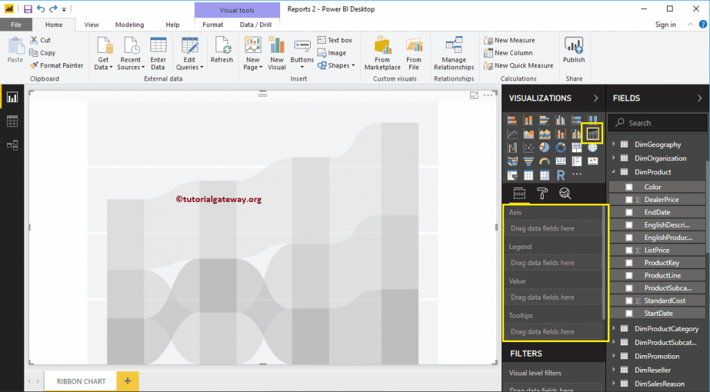 Create a ribbon chart in Power BI R Marketing Digital