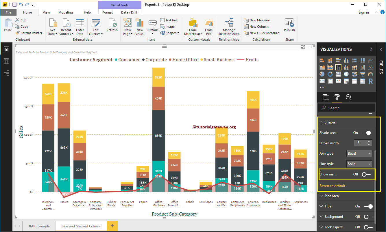 Dar formato al gráfico de líneas y columnas apiladas de Power BI 11