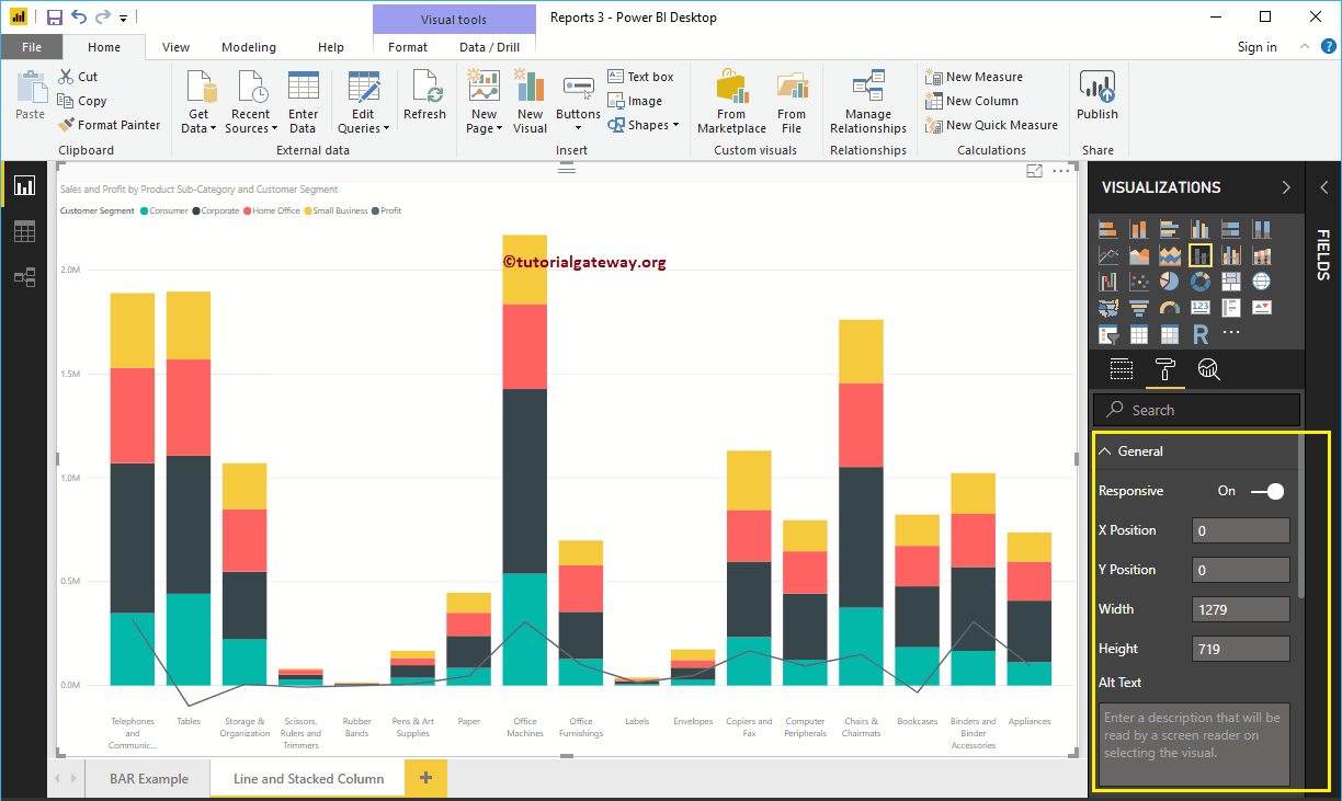 Dar formato al gráfico 2 de líneas y columnas apiladas de Power BI