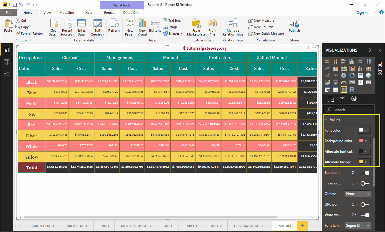 Formatear Power BI Matrix 11