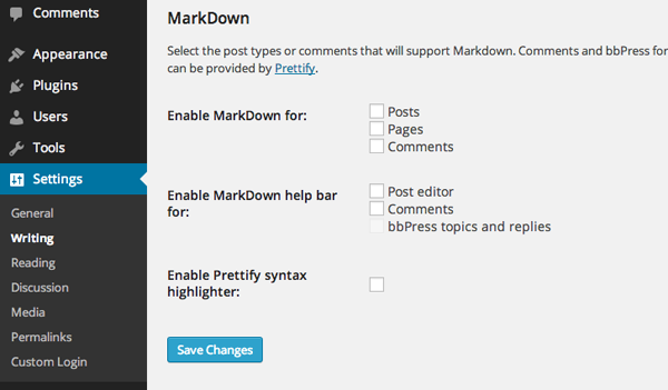 Configuración de Markdown