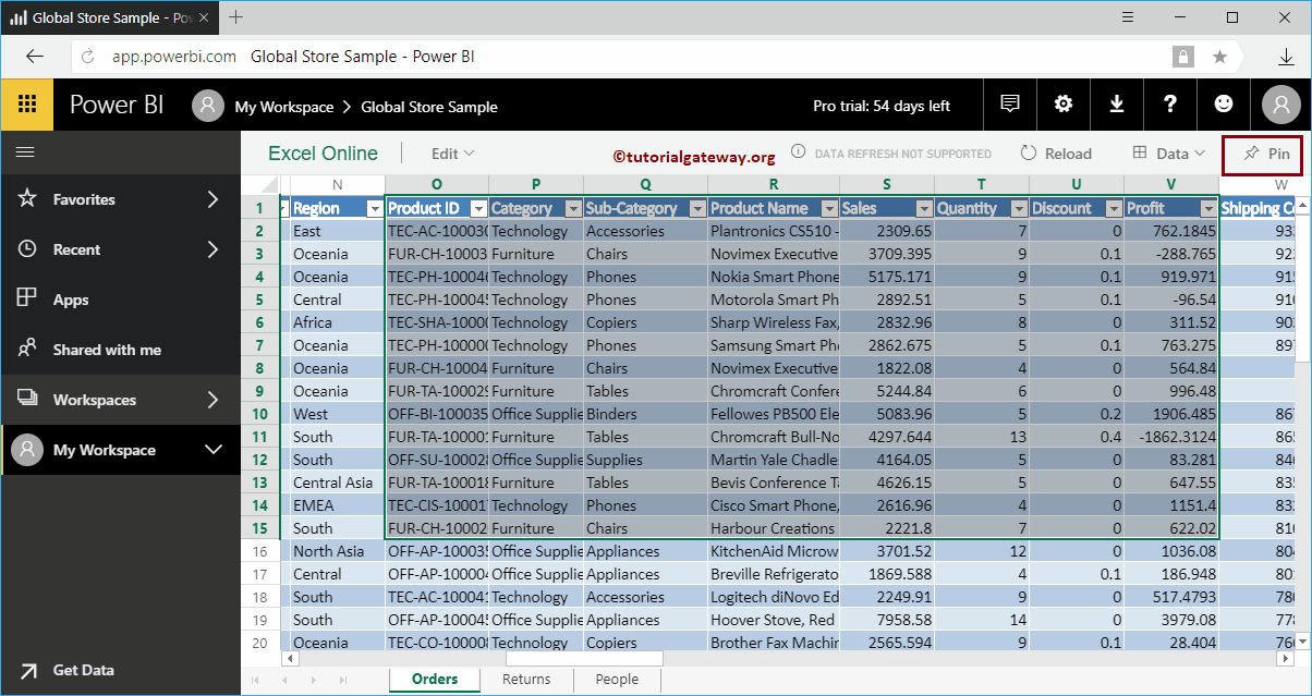 Anclar libros de trabajo al panel de Power BI 4