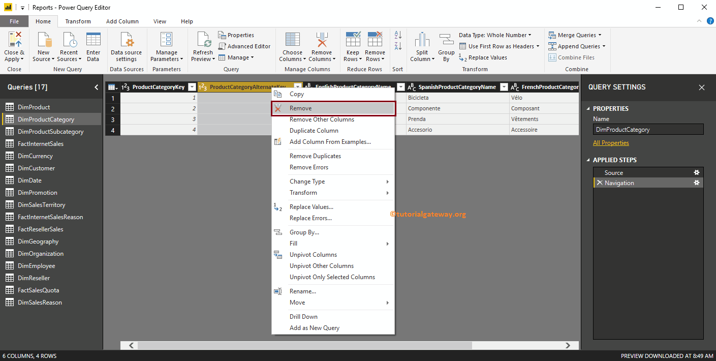 </noscript>Remove columns from tables in Power BI