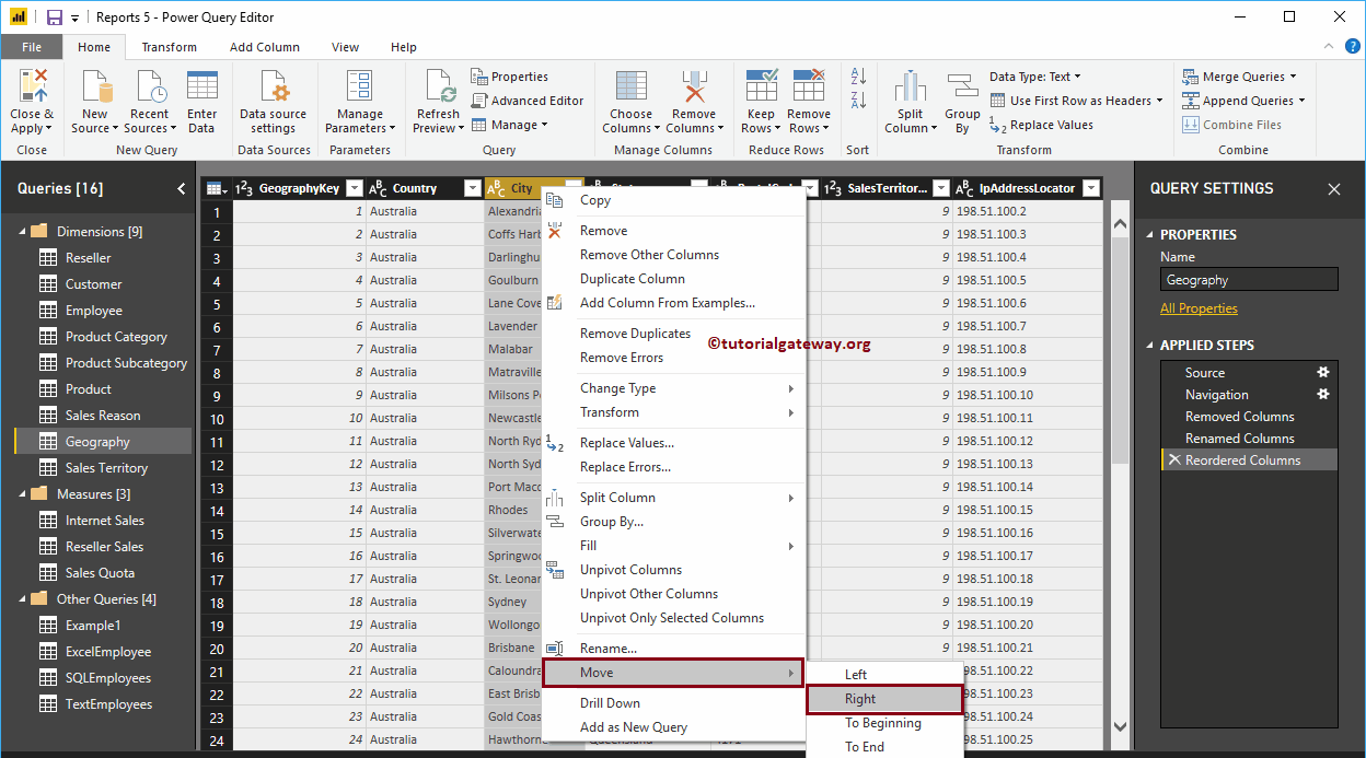 Quitar o reordenar columnas en Power BI 11