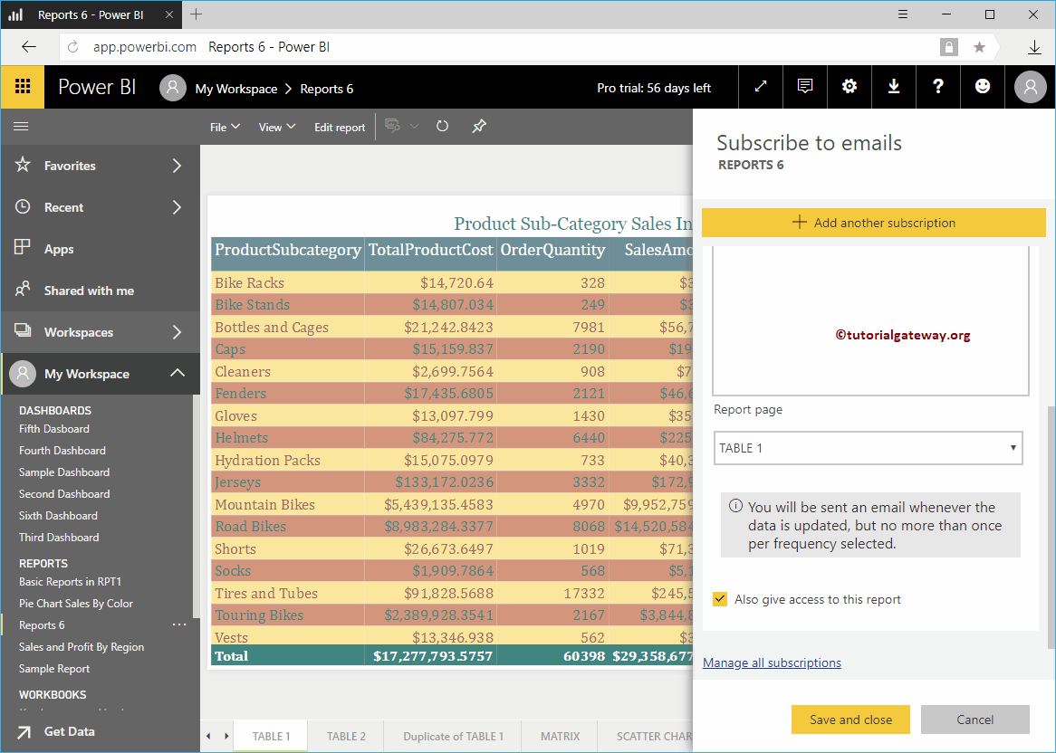 Suscripción al informe de Power BI 5