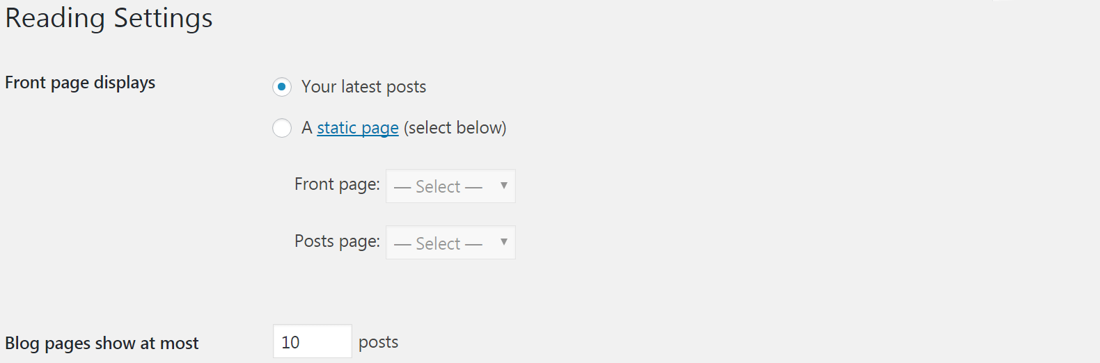 La sección Configuración de lectura del back-end.