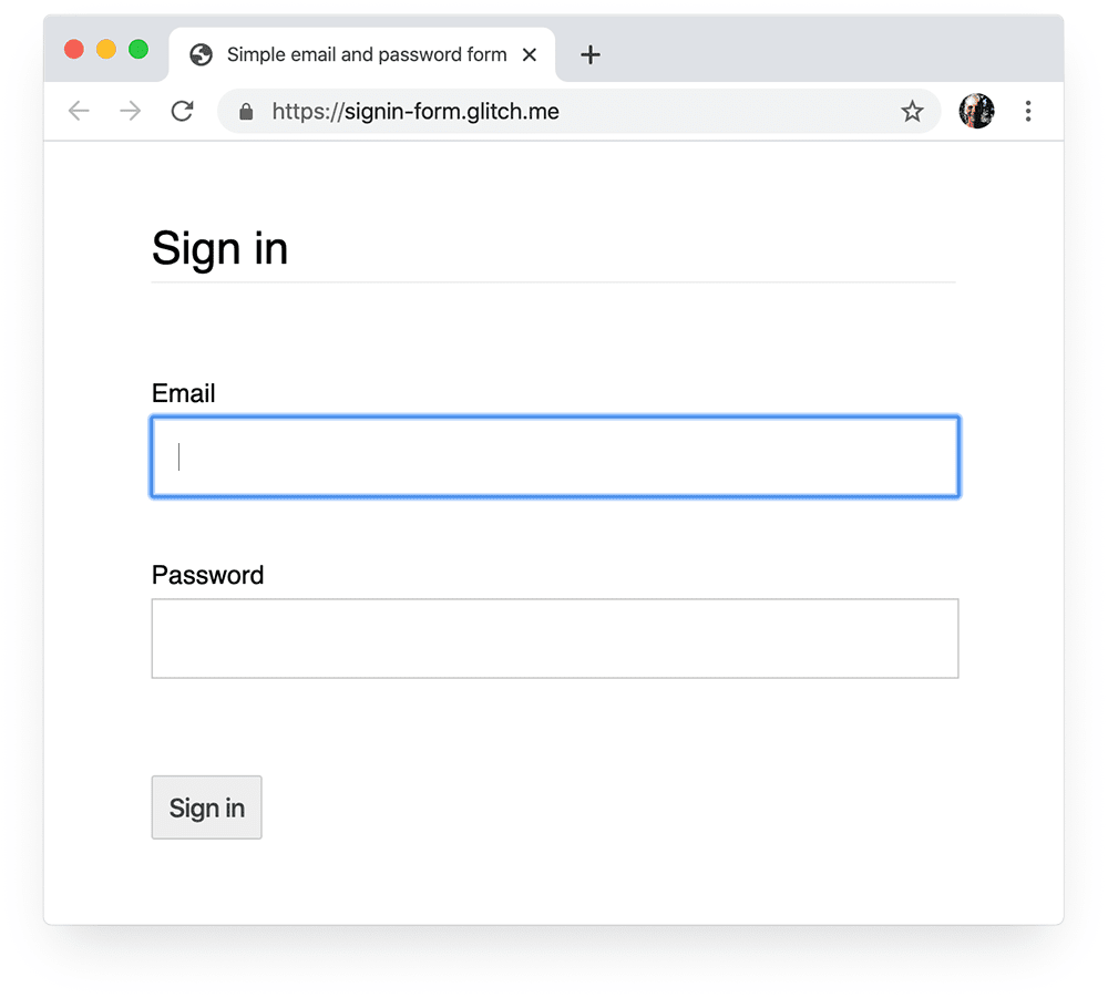 Screenshot showing form input with autofocus.