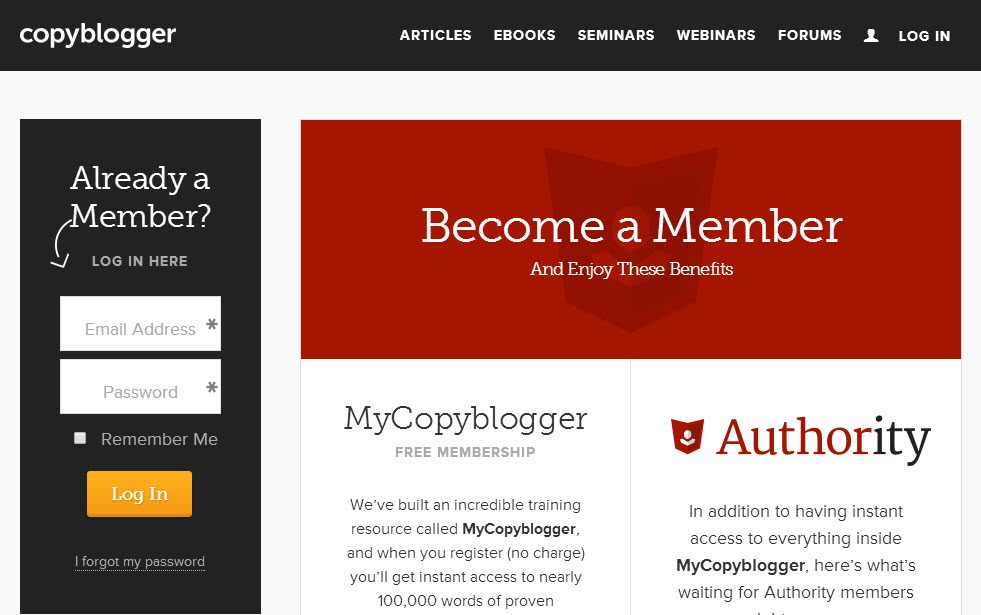 página de inicio de sesión de medios de copyblogger
