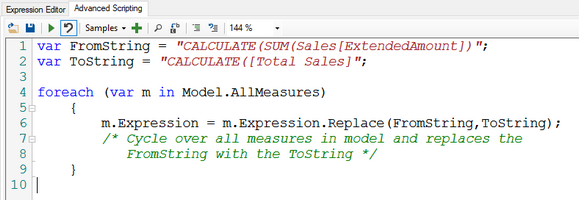 Editar / reemplazar código dentro de todas las medidas DAX usando el editor tabular
