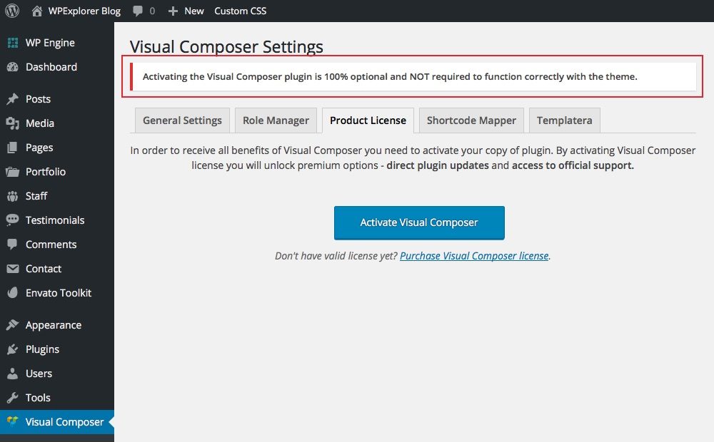 Optional Visual Composer Activation