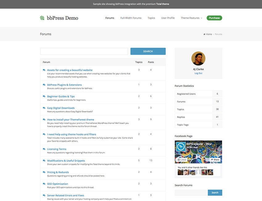 Total bbPress Tema multipropósito de WordPress