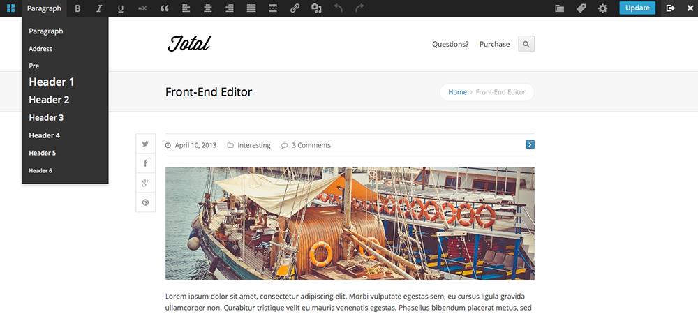 El cambio a la experiencia de edición de front-end en WordPress