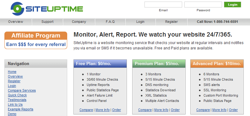 Siteuptime kostenlose Dienste zur Überwachung einer Website