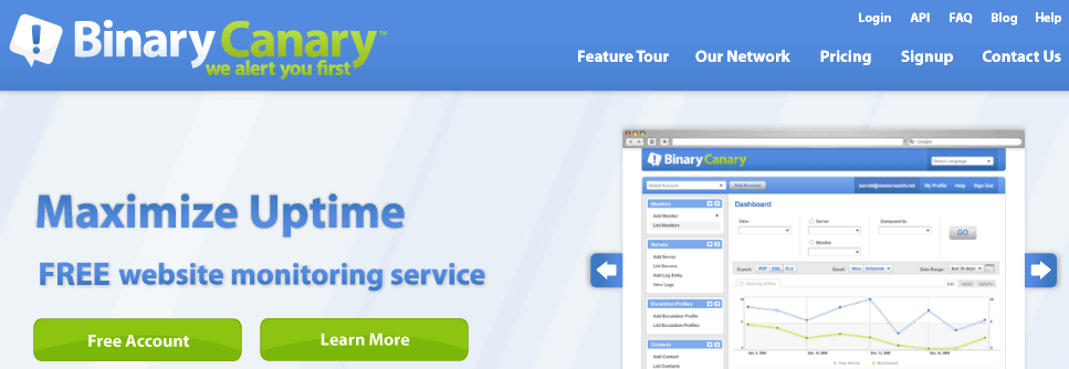 services gratuits binarycanary pour surveiller un site Web