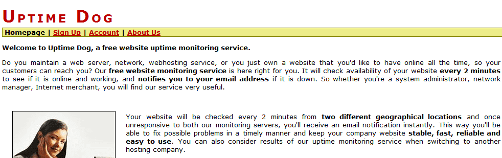uptimedog free services to monitor a website