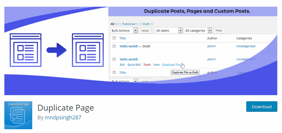 Duplicate Page Plugin WordPress