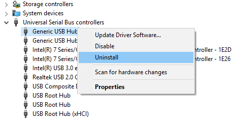Erweitern Sie die universellen seriellen Bus-Controller und deinstallieren Sie dann alle USB-Controller 1-2153544