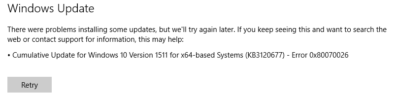 ✅ Arreglar el error de Windows Update 0x80070026