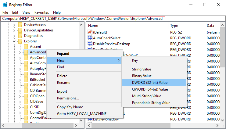 go-to-explorer-and-right-click-on-advanced-registry-key-then-select-new-and-then-dword-32-bit-value-1-6563559