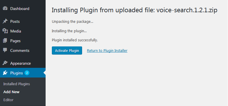 Plugin aus hochgeladener Datei installieren