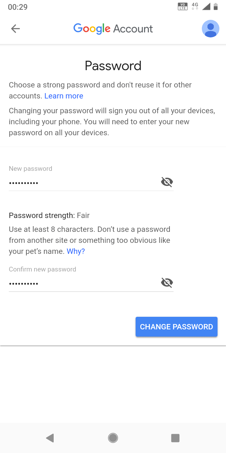 Drücken Sie auf Passwort ändern, um Ihr neues Passwort zu bestätigen. 6520347