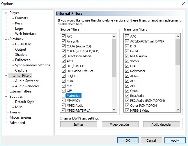 select-internal-filters-from-the-left-pane-then-uncheck-matroska-2188682