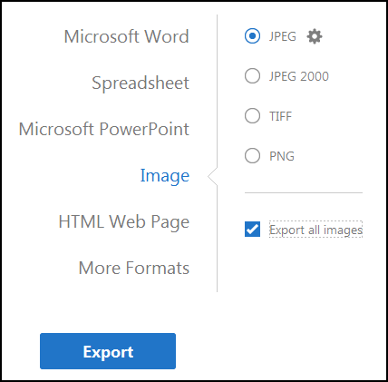 Wählen Sie aus, in welchem Format Sie die PDF-Datei exportieren möchten, und markieren Sie dann alle Bilder mit dem Häkchen. 1113109