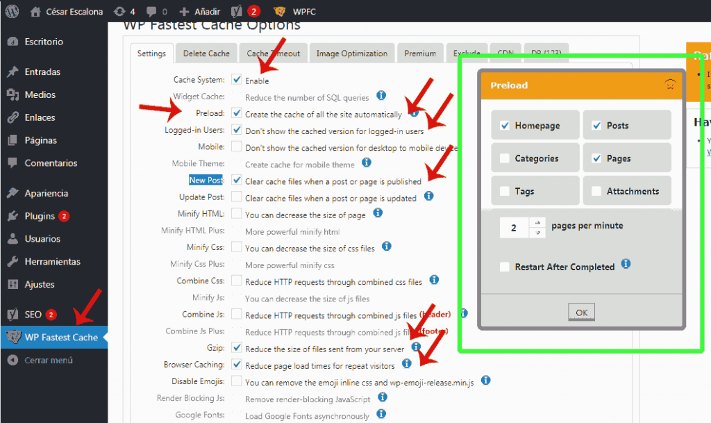 WP Fastest Cache Configuracion