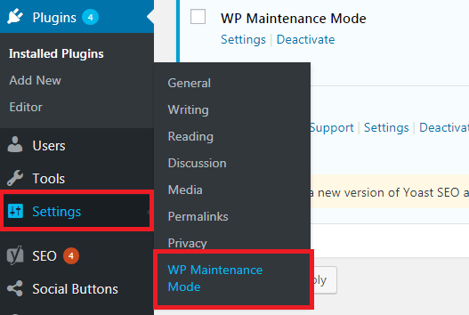WP Maintenance Mode configuración