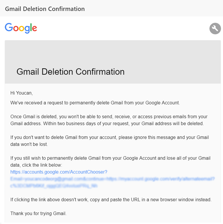 Sie erhalten eine E-Mail von Google auf Ihrer alternativen E-Mail-Adresse 8655773