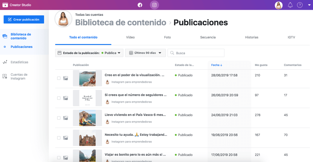 Facebook creator studio para Instagram