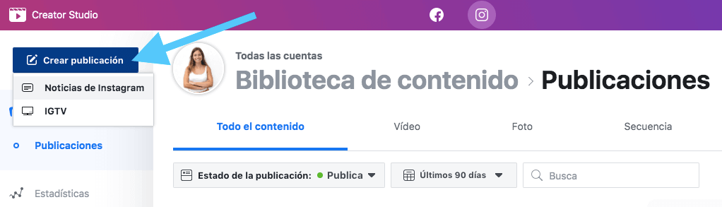 Facebook creator studio para Instagram