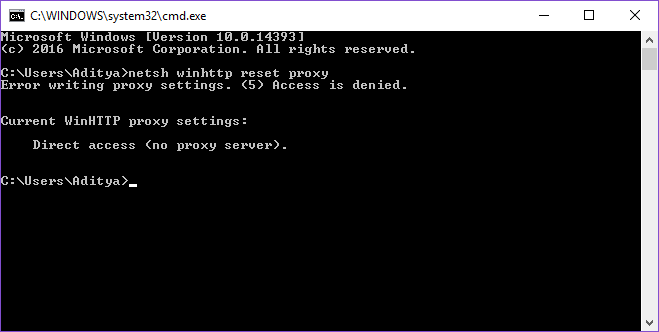 netsh error writing proxy settings. 5 access is denied