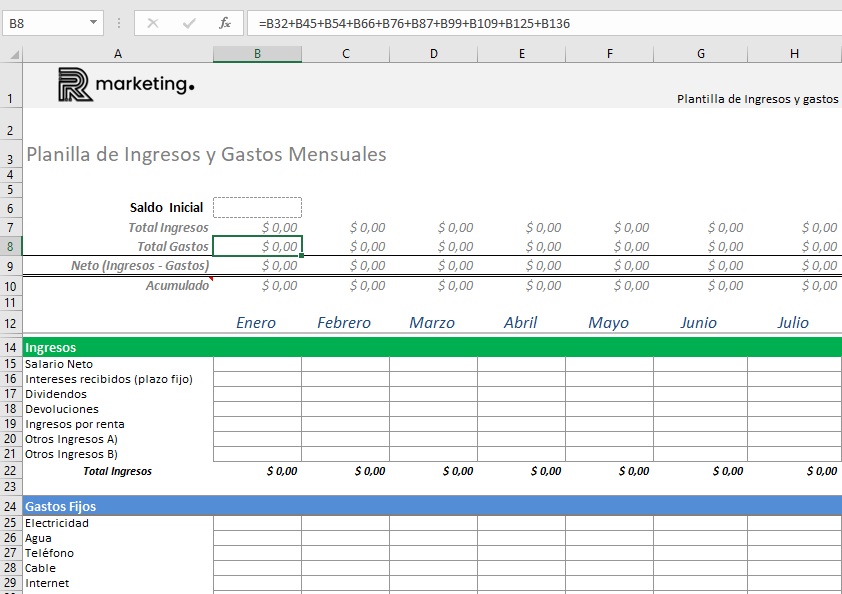 Ingresos Y Gastos ️ Plantillas De Excel R Marketing Digital 1076