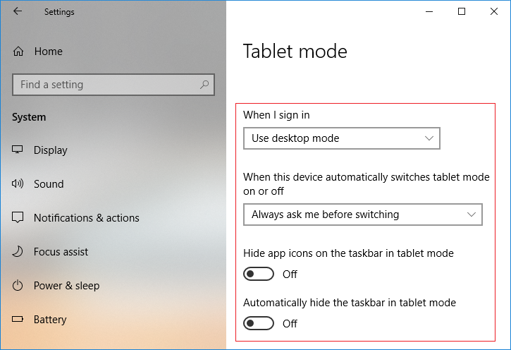 Deaktivieren Sie den Tablet-Modus unter Windows 10, um die Taskleiste zu korrigieren. Fehlender Fehler 5151376