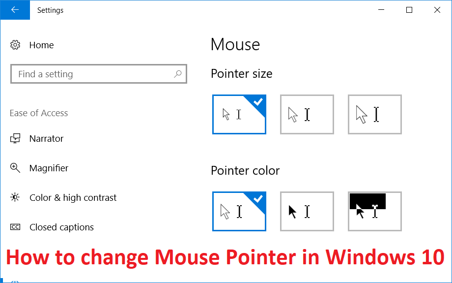 change pointer size windows 10