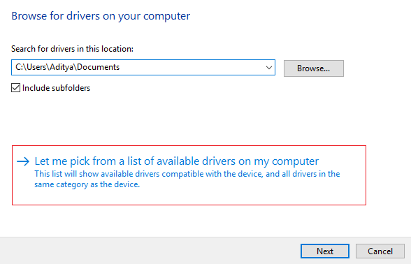 Lassen Sie mich aus einer Liste der verfügbaren Treiber auf meinem Computer auswählen. 5-4799883