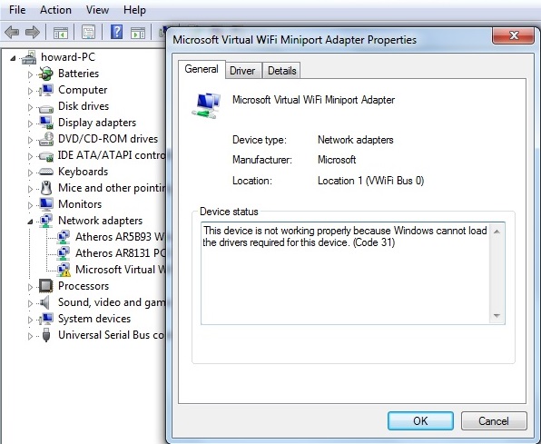 install microsoft virtual wifi miniport adapter windows 7