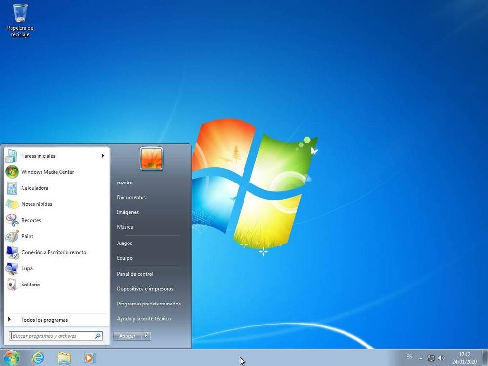 Escritorio de Windows 7 instalado