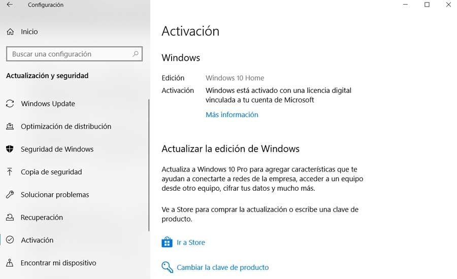 Configuración de activación de Windows