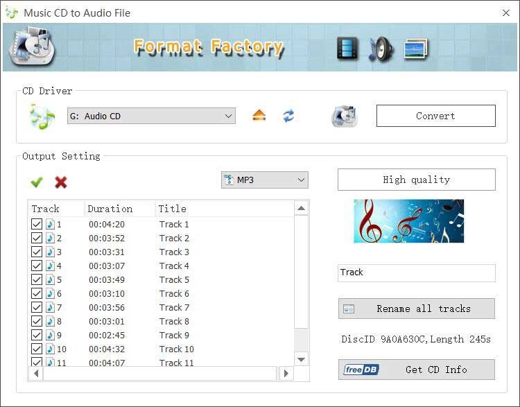 Formato MP3 de fábrica