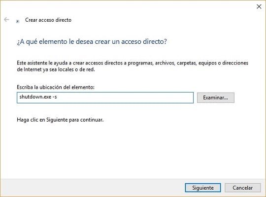 Imagen del acceso directo para apagar Windows 10