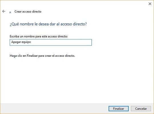 Imagen del acceso directo para apagar Windows 10