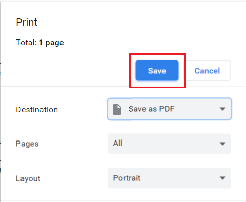 Haga clic en el botón Guardar marcado con color azul para convertir el archivo aspx en un archivo pdf