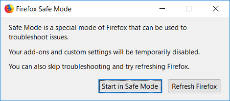 Haga clic en Iniciar en modo seguro cuando se reinicie Firefox