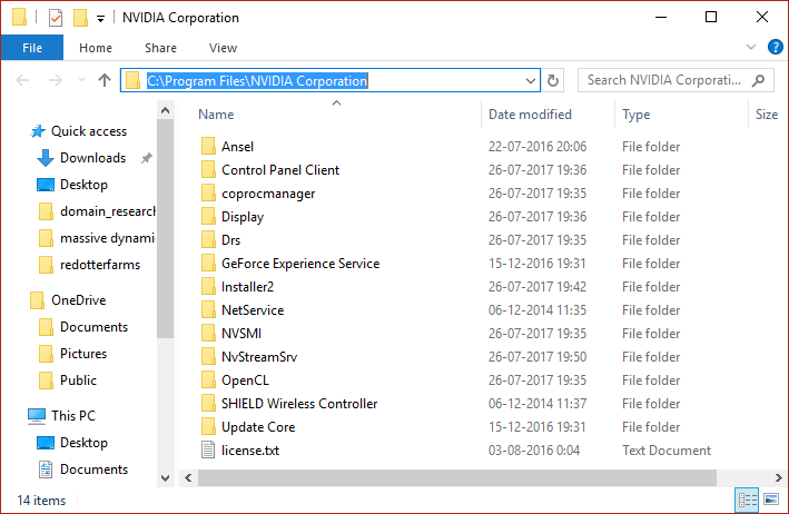 Elimine archivos de los archivos de NVIDIA Corporation de la carpeta Archivos de programa