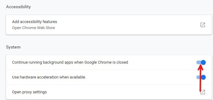 Deaktivieren Sie die Fortsetzung der Hintergrund-Apps, wenn Google Chrome-6074195 ist