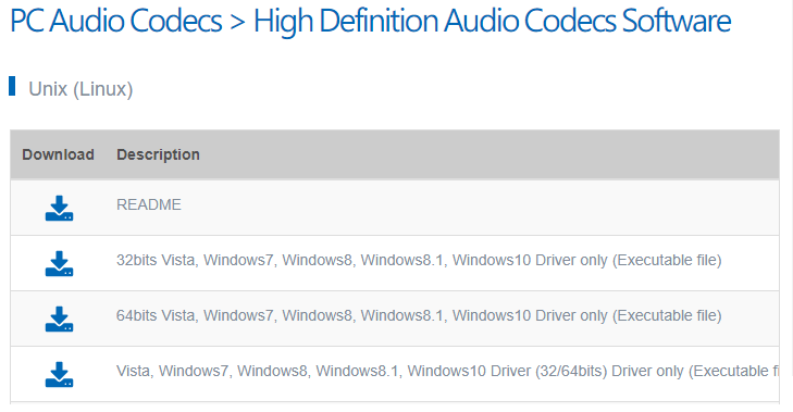 Descargue el software de códecs de audio de alta definición.