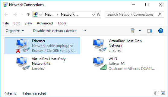 realtek pcie gbe family controller network cable unplugged